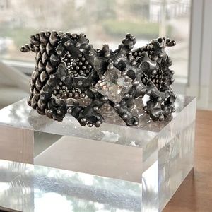 SG Liquid Silver Mesh Cuff Bracelet, clear crystal